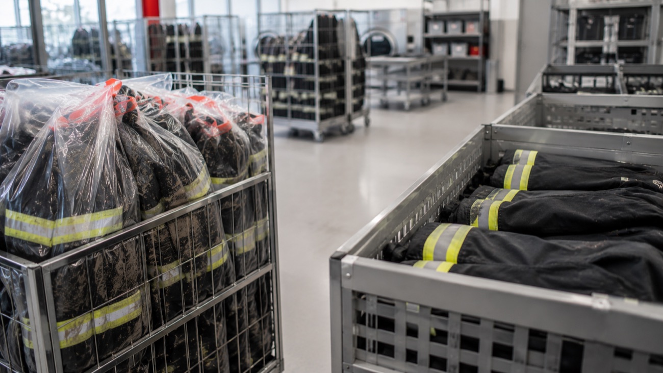 Gereinigte, geprüfte und einsatzbereite Feuerwehrschutzkleidung